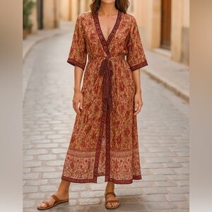 Free People to Love Flowy Boho Deep V-Neck Wrap‎ Floral Maxi Dress, Size L